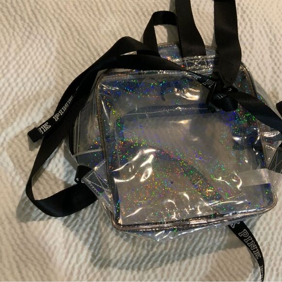 Victoria's Secret PINK Clear Mini Backpack with Dog Logo and Holographic Sparkle - Picture 4 of 5
